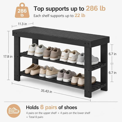 Shoe Rack Bench, 3-Tier Shoe Storage Organizer for Entryway , Shoe Shelf for Small Spaces, Multi-Functional Side Table Plant Stand, Shoe Stand for Bedroom, Living Room, Closet, Front Door, Black