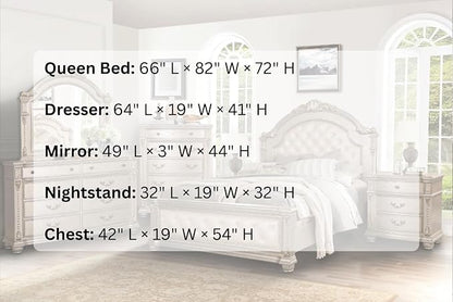 First of a Kind Evelyn Traditional 5 Piece Queen Bedroom Set with Upholstered Tufted Headboard Elegant European Inspired Design Coordinated Furniture Collection