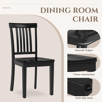 COLAMY Wooden Dining Chairs Set of 4, Solid Rubberwood Kitchen & Dining Room Chairs, High Spindle Back Windsor Style, Modern Dining Table Chairs, Non-Slip Foot Pads, Minimalist Home Furniture,Black