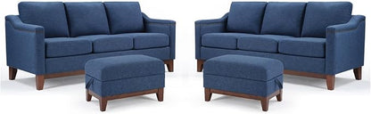HAOMARKETS 3 Piece Fabric Sofa Set with Nailhead Trim, Included 3-Seater Couches Set of 2 with Thicked Cushion and Upholstered Storage Ottoman with Flip-Top Table, Living Room Furniture Set,Blue