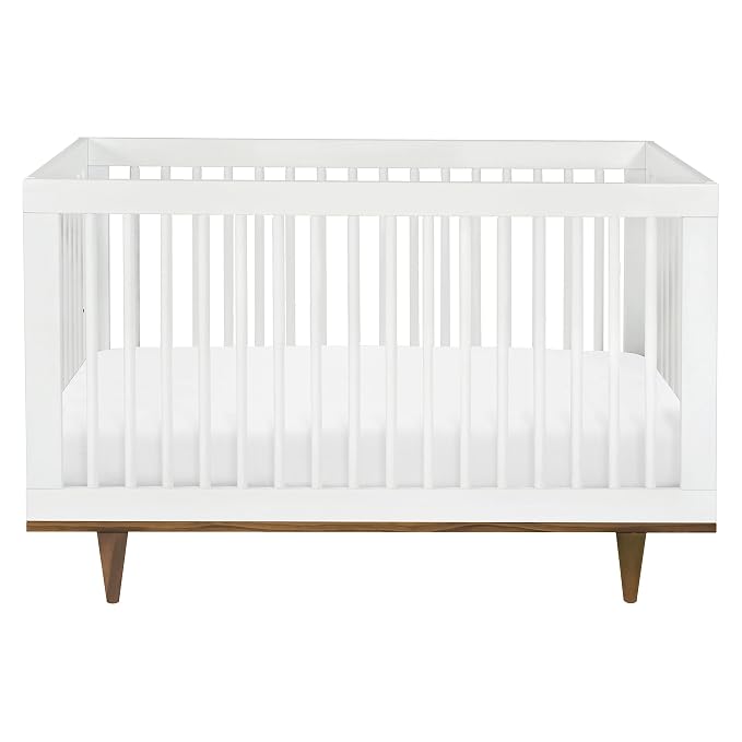 Davinci Marley 3-in-1 Convertible Baby Crib, White Finish & Walnut Legs | GREENGUARD Gold Certified, FSC Certified, Converts to Toddler Bed & Daybed, 4 Adjustable Mattress Heights - Easy Assembly