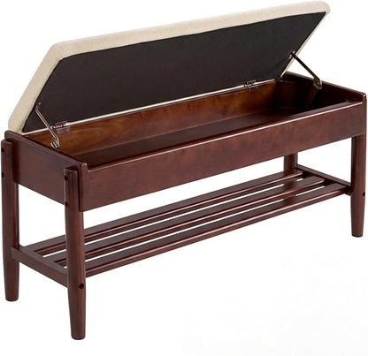 YEPDIN 39.3" Solid Wood Shoe Rack Bench with Flip-Top Storage,2 Tier Shoe Rack Bench with Chenille Cushion,for Entryway, Hallway,Living Room, Bedroom, Closet
