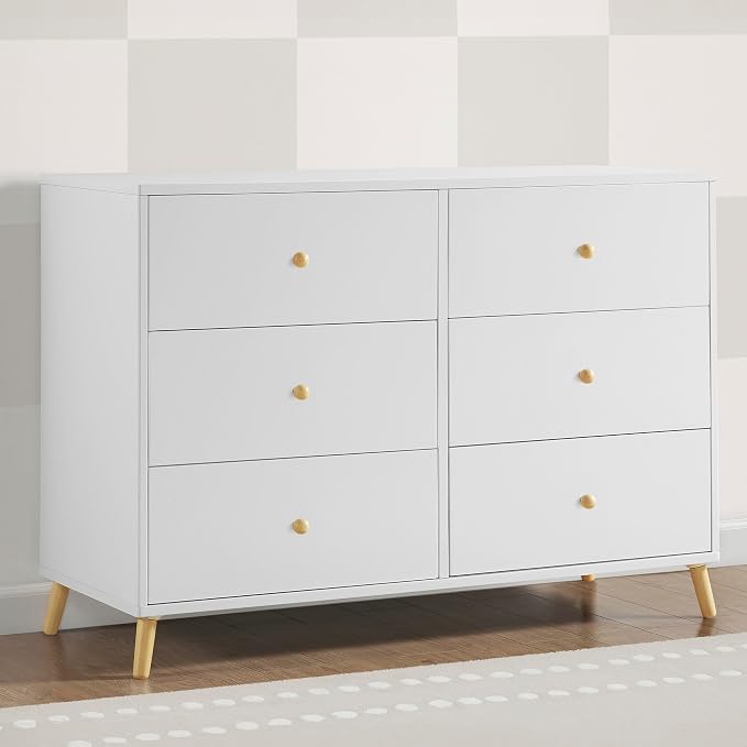 Delta Children Essex 6 Drawer Dresser and 4-in-1 Convertible Crib, Bianca White/Natural