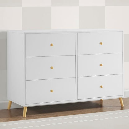 Delta Children Essex 6 Drawer Dresser and 4-in-1 Convertible Crib, Bianca White/Natural