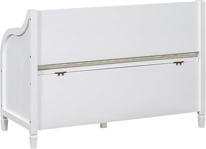 Knocbel Rustic Entry Storage Bench with Hidden Compartments and Removable Cushion, Wooden Entryway Hallway Foyer Shoe Bench Bedroom End of Bed Bench (White and Beige)