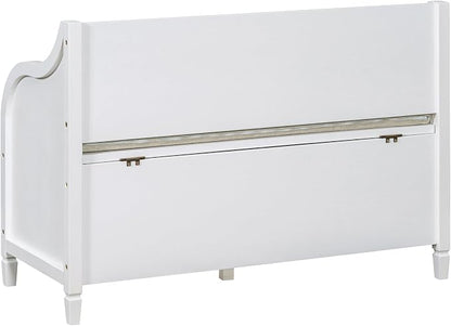 Knocbel Rustic Entry Storage Bench with Hidden Compartments and Removable Cushion, Wooden Entryway Hallway Foyer Shoe Bench Bedroom End of Bed Bench (White and Beige)