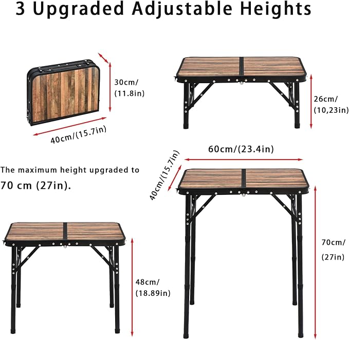 Mini Folding Camping Table - 2ft RV Space-Saving Table& Kids Toy/Learning Desk, Anti-Stain Desktop for Outdoor Glamping/Picnic/Patio & Indoor Decor (Retro Wooden-Grained)