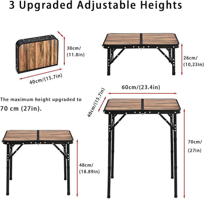 Mini Folding Camping Table - 2ft RV Space-Saving Table& Kids Toy/Learning Desk, Anti-Stain Desktop for Outdoor Glamping/Picnic/Patio & Indoor Decor (Retro Wooden-Grained)