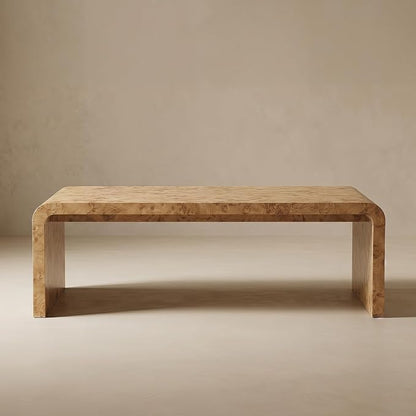 Hyfirm 47" Mid Century Modern Burl Wood Coffee Table, Rectangular Waterfall Center Table for Living Room, Minimalist Large Sofa Table with Rounded Edges & Sturdy Curved Legs, Easy Assembly