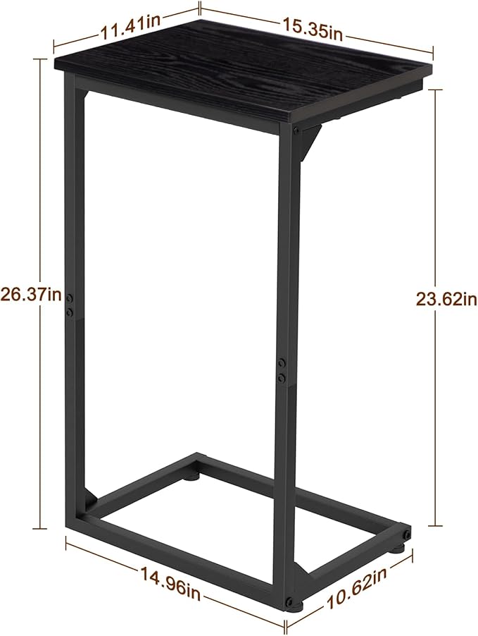AMHANCIBLE C Shaped End Tables Set of 2, Couch Side Tables that Slide Under Sofa, Slim TV Trays for Living Room and Bedroom, Narrow Space Saving Laptop Workstation, Black, HET02BBK