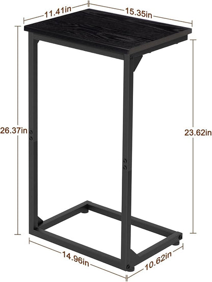 AMHANCIBLE C Shaped End Tables Set of 2, Couch Side Tables that Slide Under Sofa, Slim TV Trays for Living Room and Bedroom, Narrow Space Saving Laptop Workstation, Black, HET02BBK