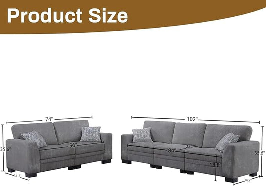 Legend Vansen Oversized Modular Sectional Sofa,U/L-Shaped Corduroy Couch with Ottoman,Deep Seat & Removable Cushion,Easy Assembly for Living Room Apartment,5 Seater,Grey