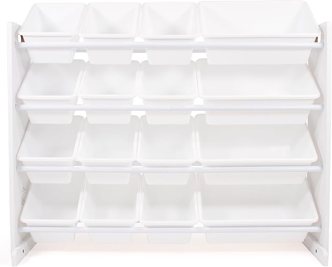 Humble Crew Toy Storage Organizer with 16 Removable Storage Bins for Kids Playroom, 4-Tier Toddler Toy Organization and Storage, White/White