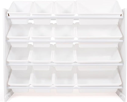 Humble Crew Toy Storage Organizer with 16 Removable Storage Bins for Kids Playroom, 4-Tier Toddler Toy Organization and Storage, White/White