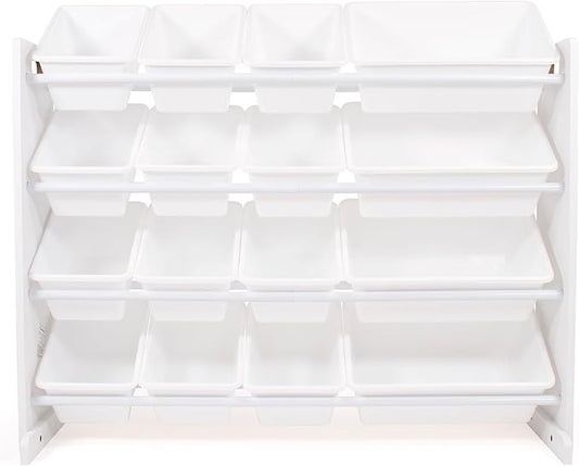 Humble Crew Toy Storage Organizer with 16 Removable Storage Bins for Kids Playroom, 4-Tier Toddler Toy Organization and Storage, White/White
