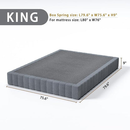 SHLAND King Box Spring, 9 Inch Box Springs King Size Basics Bed Base, Mattress Foundation, Black Heavy Duty Metal Structure with Cover,Easy Assembly