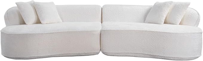 KEIKI 114" Boucle Curved Modular Sectional Sofa with 4 Pillows, Upholstered Oversized 4-Seater Boneless Couch with High Resilience Cushion, No Assembly Required, for Apartment, Living Room, White
