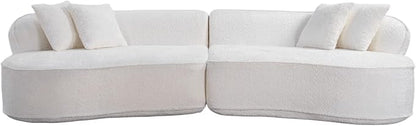 KEIKI 114" Boucle Curved Modular Sectional Sofa with 4 Pillows, Upholstered Oversized 4-Seater Boneless Couch with High Resilience Cushion, No Assembly Required, for Apartment, Living Room, White