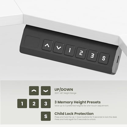 MALOL 59" L Shaped Electric Standing Desk with Drawers, Height Adjustable Desk with Power Outlets & LED Lights, Monitor Stand, Corner Computer Desk for Home Office, White