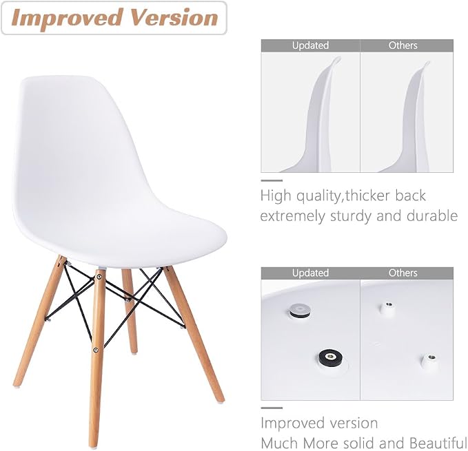 Furmax Modern Style Dining Chair Mid Century Modern DSW Chair, Shell Lounge Plastic Chair for Kitchen, Dining, Bedroom, Living Room Side Chairs Set of 4(White)