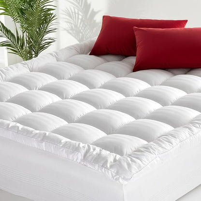 Queen Mattress Topper for Back Pain Relief, Ultra Soft Pillow Top Mattress Pad with 100% Breathable Cotton Top, 8-22" Deep Pocket Skirt, Cooling Quilted Mattress Protector (60 x 80 Inches, White)