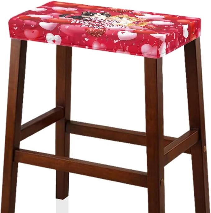 Red Covers for Bar Stool Seats Hearts Cats Foot Stool Covers Rectangular Valentines Decortaion Rectangle Stool Cover Stretch Seat Covers for Bar Stool Chairs