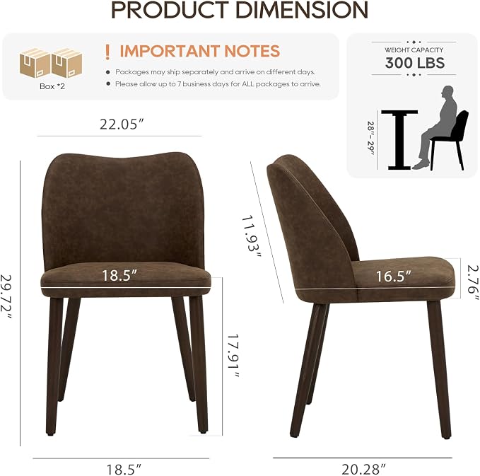 COLAMY Dining Chairs Set of 4, Upholstered Leather Kitchen Chairs with Curved Back, Padded Seat and Solid Wood Legs, Modern Dining Chair for Kitchen Dining Room, Dark Brown