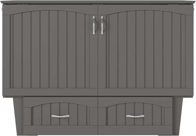 AFI, Nantucket Full Size Murphy Bed Chest with Mattress, Storage Drawer and Built-in USB Charger, Grey