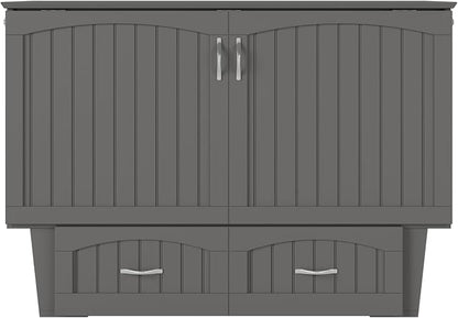 AFI, Nantucket Full Size Murphy Bed Chest with Mattress, Storage Drawer and Built-in USB Charger, Grey