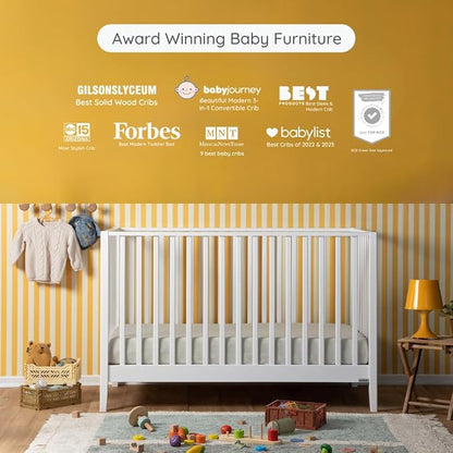 dadada Baby LaLa 3-in-1 Convertible Crib- Converts to Toddler Bed & Daybed- Adjustable Mattress Height – 3 Positions - Made in Italy - Solid Beechwood (White)