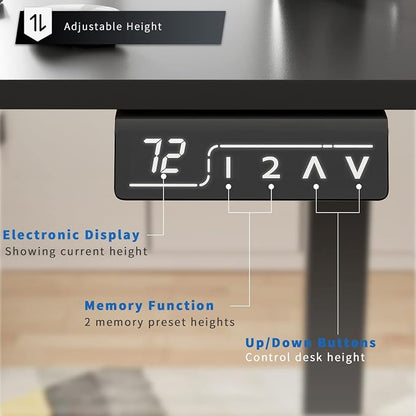 YESHOMY Height Adjustable Electric Standing Desk, 55 inch Computer Table, Home Office Workstation, Black Leg/Black Top