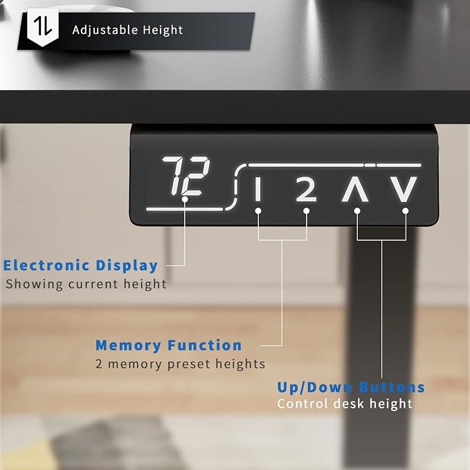 YESHOMY Height Adjustable Electric Standing Desk, 40 inch Computer Table, Home Office Workstation, Black Leg/Black Top