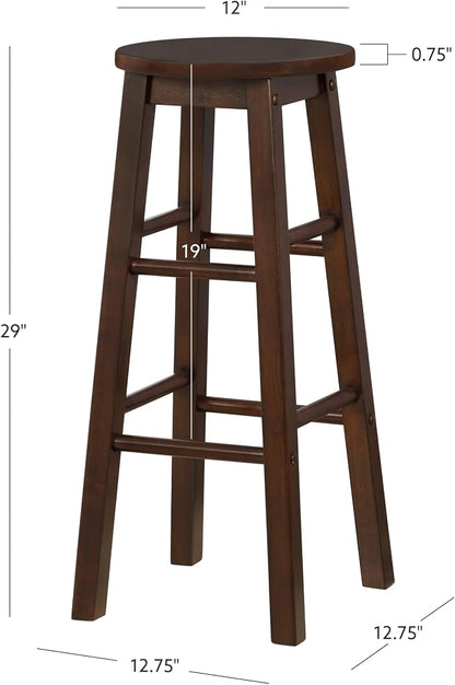 Linon Zeke Walnut Solid Wood Backless Round Barstool with 29 inch Seat Height