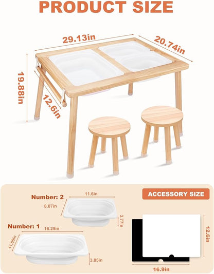 Toddler Sensory Table and Chair Set, Kids Sensory Bin Tables with Paper Roll Stick & Double-Side Board,Toddler Play Table with 3 Storage Bin, Indoor Outdoor Boys Gilrs