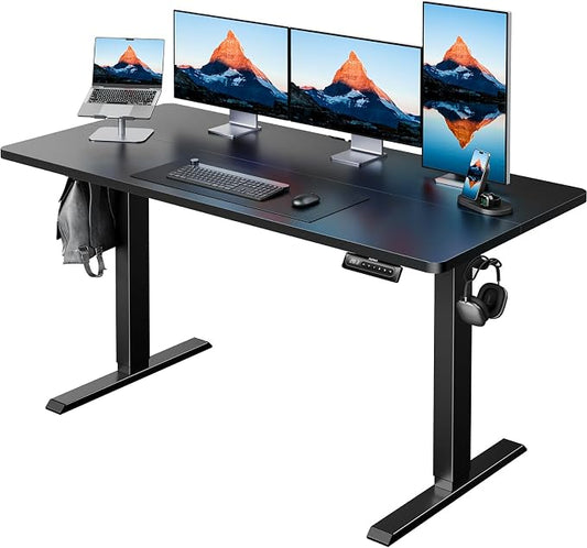 HUANUO Electric Standing Desk,53" x 28" Height Adjustable Desk, 4 Memory Height Settings, Sit to Stand Up Desk for Home Office, with Headphone Hook, Cable Manager, Black