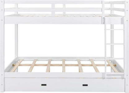 Bellemave Queen Over Queen Size Bunk Bed with Trundle for Kids/Adults,Solid Wood Bunk Bed Frame Queen Size with Ladder & Safety Guardrails,White
