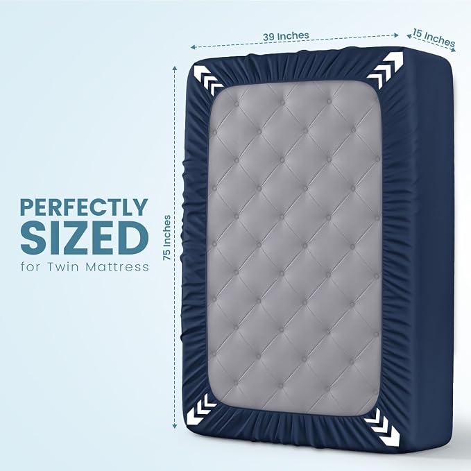 Twin Size Mattress Protector Waterproof, Premium 200 GSM Terry Mattress Cover, Soft & Breathable Bed Cover, Fitted Sheet Style Stretchable Deep Pockets 15" by Utopia Bedding (Navy Blue)