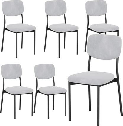 Einhomn Upholstered Dining Chairs Set, Modern Stackable Dining Room Chairs with Soft Velvet Backrest, Kitchen Chairs with Sturdy Metal Legs for Living Room, Restaurant, Set of 6,Light Grey