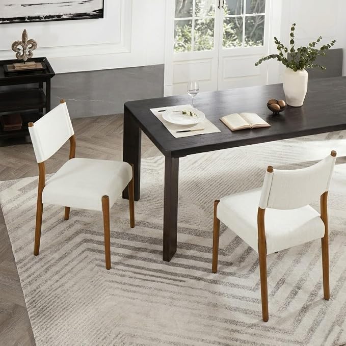 KISLOT Upholstered Dining Chairs Set of 2, Solid Wood Armless Kitchen Chairs with Soft Polyester Fabric, Modern Dining Room Seating, Linen