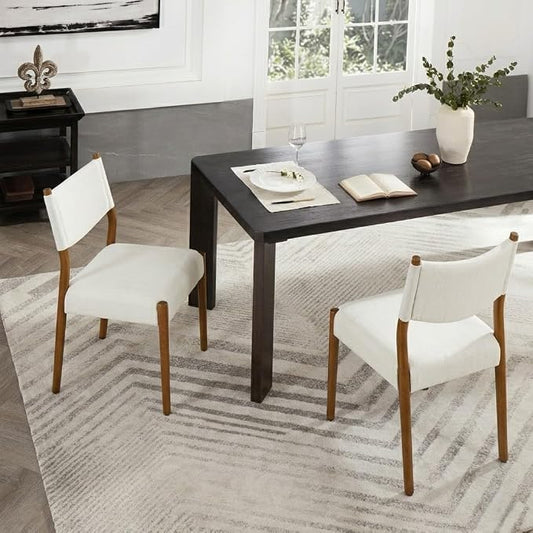 KISLOT Upholstered Dining Chairs Set of 2, Solid Wood Armless Kitchen Chairs with Soft Polyester Fabric, Modern Dining Room Seating, Linen