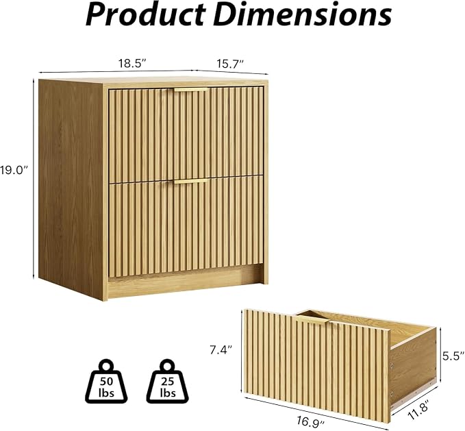 MAISONARIA 3-Piece Dresser Bedroom Set, 9 Drawer Dresser & 2 Drawer Nightstands with Gold Handles, Fluted Wood Chest of Drawers for Bedroom, Living Room, Entryway, Nature