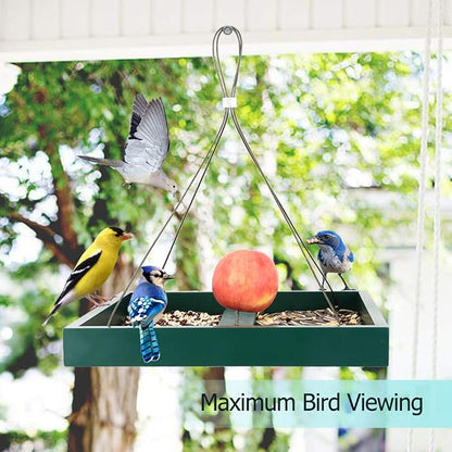 Solution4Patio Platform Bird Feeder for Outdoors Hanging, Open-Air Wild Bird & Squirrel Feeder, 360° Viewing Hanging Tray with Rust-Resistant Mesh & Quick-Fill Design