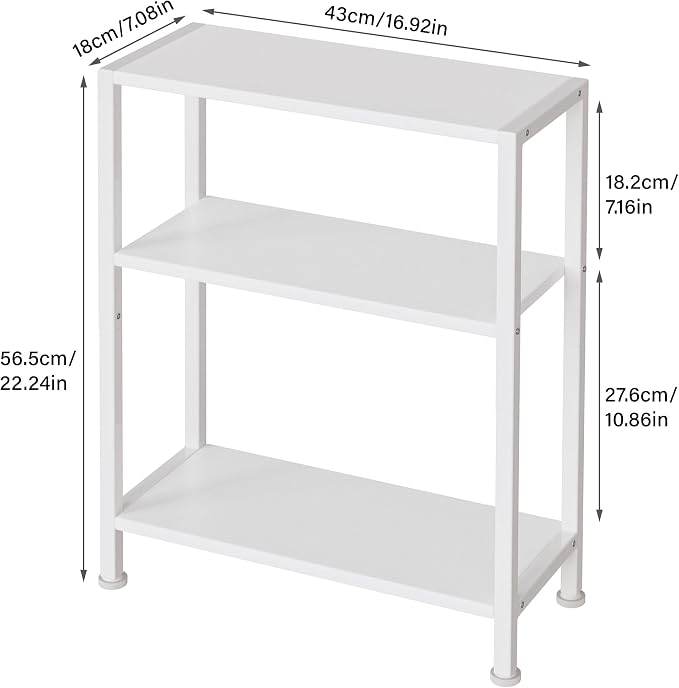 3-Tier Side Table, Small End Table, Sofa Side Table for Narrow Spaces, Slim End Table, Skinny Nightstand Table for Living Room Bedroom Office, White