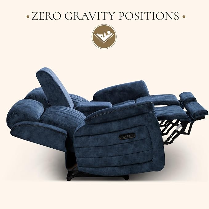 Power Reclining Loveseat with Zero Gravity, Adjustable Headrest, Power Reclining Loveseat with Console, USB/Type-C Ports, Electric 2-Seat Recliner Couch for Living Room(Blue, Loveseat)