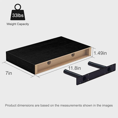 Black Floating Shelves for Wall,Wood Shelves for Bathroom, Living Room, Bedroom and Kitchen,Wall Shelves for Books,Room Decor&Storage(Set of 3, 11.8 Inch)