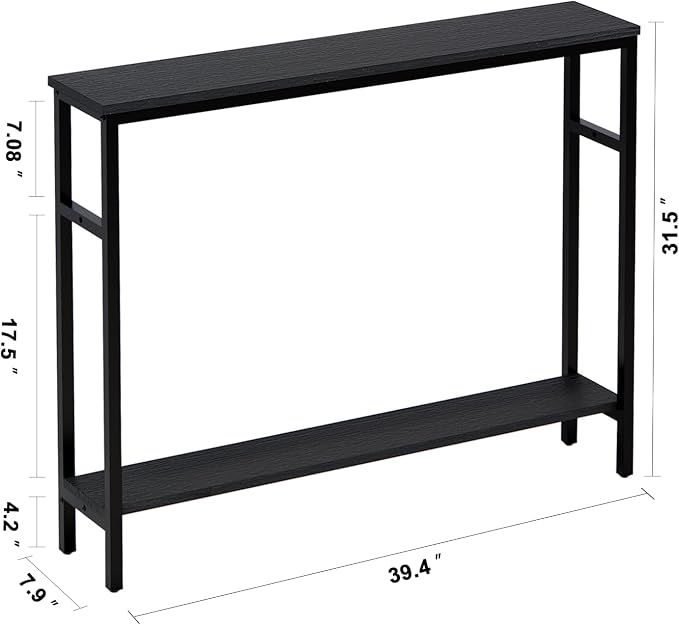Timberer Narrow Console Table, 39.4” Sofa Table with Adjustable Shelf, 2-Tier Long Skinny Table for Hallway, Entryway, Living Room, Foyer, Black