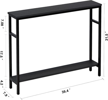 Timberer Narrow Console Table, 39.4” Sofa Table with Adjustable Shelf, 2-Tier Long Skinny Table for Hallway, Entryway, Living Room, Foyer, Black
