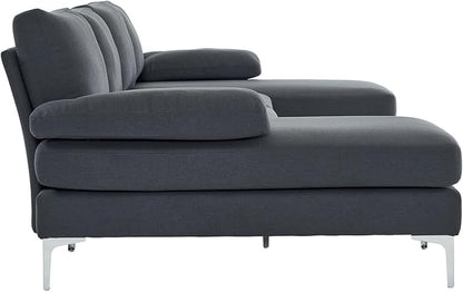Karl home 110" Sectional Sofa U-Shaped 4-Seat Couch with Chaises Linen Fabric Upholstered for Living Room, Apartment, Office, Dark Gray