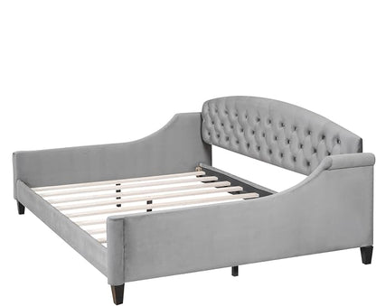 Ball & Cast Full Size Daybed, Velvet Upholstered Day Bed Frame with Button Tufted Backrest,Modern Sofa Bed for Living Room, Bedroom,Guest Room,No Box Spring Needed,Gray