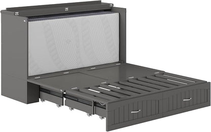 AFI, Southampton Murphy Bed Chest Queen with 6" Mattress, Storage Drawer & Built-in USB Charger, Grey